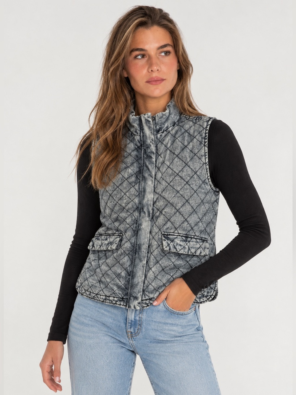 26 International Quilted Grey Sleeveless Puffer Vest
